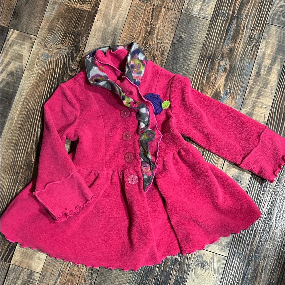 Vibrant Pink Kids Pea Coat with Scarf - Picture 1 of 6
